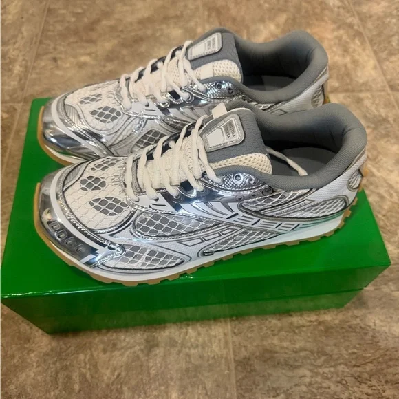 Bottega Veneta Silver and White Athletic Shoes - Picture 2 of 5